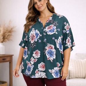 Maurices Emerald Green Floral Blouse